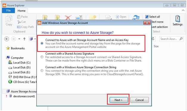 Connect to Azure with a Storage Account